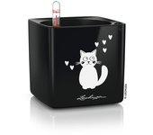 LECHUZA Macetero de mesa CUBE glossy CAT 14 ALL-IN-ONE negro brillo