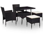 vidaXL Muebles de jardín 5 piezas ratán sintético y vidrio negro