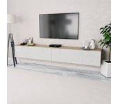 vidaXL Mueble para TV aglomerado roble y blanco con brillo 2 piezas