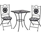 3 PC Bistro Set con mosaico de cerámica blanco y negro