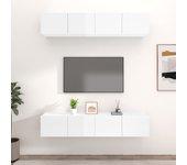 Mueble TV 4 piezas blanco pulido 80x30x30 cm madera multicapa