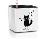 LECHUZA Macetero de mesa CUBE glossy CAT 14 ALL-IN-ONE brillo blanco