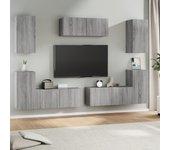 Set de muebles para TV 7 pzas madera contrachapada gris Sonoma