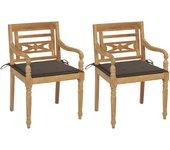 Batavia Sillas 2 PCs con Teak Solid Mole Almohadas