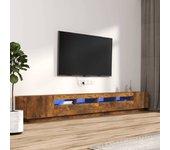 Set de muebles TV con LEDS 3 pzas contrachapada roble ahumado