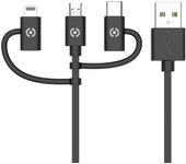 Cable usb a micro usb, usb-c y lightning celly usb3in1bk