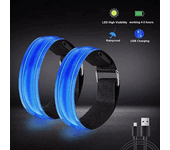 Banda de Brazo con Luces, Brazalete Luminoso LED Recargable, Banda Reflectante carga con USB para Seguridad en Correr, Andar, ir de Bici por la noche, con Luz LED Azul, Pulsera reflectante de seguridad para deportes al aire libre. 2 , 4 o 10Pcs