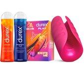 Durex - Masturbador de Pene, Vibrante y Suave, RIDE & VIBE +  Lubricante Original H2O 50 ml + Lubricante Calor 50 ml, Texturizado, Estriado, Juguete Sexual, Resistente al Agua