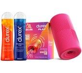 Durex Masturbador SLIDE & RIDE +  Lubricante Original H2O 50 ml + Lubricante Calor 50 ml, Elástico, Suave Flexible y Texturizado con Estrías