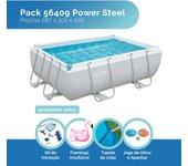 Pack Piscina 56409 power steel rectangular 287 x 201 x 100, Tapiz Suelo, Kit Iniciación