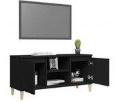 vidaXL Mueble De Tv Con Patas De Madera Maciza Negro 103.5x35x50 Cm