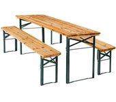 Tectake conjunto de mesa y bancos de madera 3 piezas