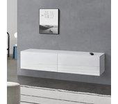 Mueble De Tv De Pared Evaton Aglomerado 140 X 33 X 30 Cm Blanco Alto Brillo [en.casa]