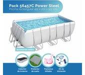 Pack Piscina 56457C Power Steel Rectangular. 412 X 201 X 122CM, Cobertor de Invierno, Protector de Suelo, Kit Iniciación