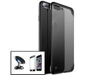 Kit Funda + Protector + Soporte iPhone SE 2020 Naked Bumper Transparente y Negro