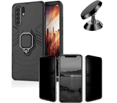 Kit Carcasa, Protector Privacy y Soporte Magnetico Huawei P30 Military Defender Negro