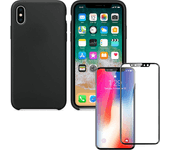 Kit Funda y Protector Cristal 5D iPhone X, XS Silicone Negro