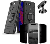 Kit Carcasa, Protector Privacy y Soporte Magnetico Honor V20 Military Defender Negro