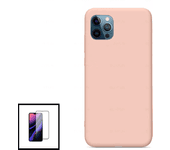 Kit Funda y Protector de Cristal 5D Full Cover iPhone X, XS Silicona Rosa