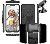 Kit Carcasa, Protector Privacy y Soporte Magnetico Xiaomi Mi Max 3 Military Defender Negro