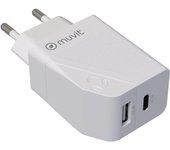 Cargador - muvit MCACC0013, USB-A, USB-C, 20W, Blanco