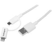 Cable STARTECH.COM LTUB1MWH USB A Micro-USB B/Lightning Blanco 1 m