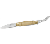 Navaja MAM con tenedor, mango de madera, hoja de acero inox de 7 cm