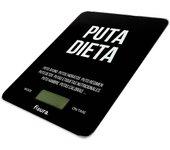 Báscula de cocina digital “p*ta dieta” Balanza electrónica original de 5kg/11lbs Báscula para alimentos multifunción Cristal y ABS 15 x 22 FISURA...