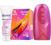 Durex - Masturbador de Pene, Vibrante y Suave, RIDE & VIBE + Lubricante Naturals Extra Sensitivo 100ml, Texturizado, Estriado, Juguete Sexual, Resistente al Agua