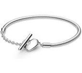 Pandora San Valentín Pulsera Moments corazón grabable en plata de ley Cadena de Serpiente con cierre en T y 599285C00 , para Mujer