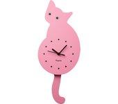 FISURA Reloj de gato rosa con cola Reloj de pared original Reloj de pared silencioso de 46x8 cm Madera y ABS 1 Pila AA