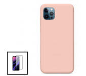 Kit Funda y Protector de Cristal 5D Full Cover iPhone XS Max Silicona Rosa