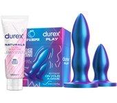 Durex Set de Plugs Anales DEEP & DEEPER + Lubricante Naturals Extra Sensitivo 100ml, Juguete Sexual, Resistente al Agua, Set 2 Tamaños