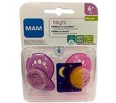 CHUPETE SILICONA MAM NIGHT ROSA +6M PACK DOBLE