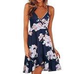 Vestido casual con volantes de estilo italiano ajustable con cuello en V floral de verano para mujer