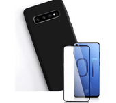 Kit Carcasa y Protector Cristal 5D Samsung Galaxy S10+ Silicone Negro