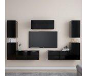 Muebles de puerta TV Set 7 piezas de madera negra multicapa