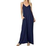 Vestido largo maxi de playa de verano sin mangas con cuello en V profundo informal para mujer