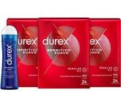 Durex - Condones Sensitivo Suave + Lubricante Original H2O 50 ml, Pack de 72 Preservativos para Sexo Seguro. Perímetro Regular, Grosor Fino. 6 Cajitas