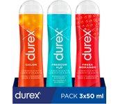 Durex - Pack Lubricante Sabor Fresa + Efecto Frío + Efecto Calor, 3x50 ml, Dulce y Placentero, Calor y Diversión, Cosquilleo, Para Sexo