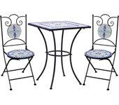 3 PC Bistro Set con mosaico de cerámica azul y blanco