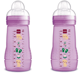 MAM Set de 2 Biberones Easy Active Baby Bottle, 270 ml, 2+ Meses, Tetina Silicona Nº2 de Flujo Medio, Esterilizable, Rosa