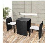 3 PC Bistro Set con almohadas de polyrattan negro