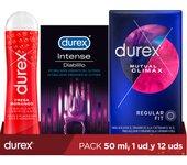 Durex Pack Lubricante Sabor y Aroma Fresa +  Anillo Vibrador Intense Orgasmic Diablillo +  Preservativos Mutual Clímax