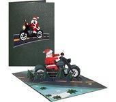 Tarjeta de felicitación Navidad Papanoel moto pop-up 3D