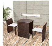 3 piezas Bistro Set con almohadas de Polyrattan marrón