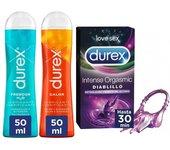 Durex - Pack Lubricante Efecto Calor +  Efecto Frescor +  Anillo Vibrador Intense Orgasmic Diablillo