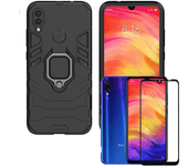 Kit Carcasa y Protector Cristal 5D Xiaomi Redmi 7 Military Defender Negro