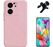 Kit Film Hydrogel Avant + Coque Silicone Liquide + Support Magnétique Xiaomi 13T Pro Rose