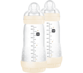 MAM 2 Biberones Anticólicos, a partir de 4 Meses, 320ml, con Tetina 3 Flujo Rápido de Silicona de Fácil Aceptación, Autoesterilizable y Fácil de Limpiar, Easy Start Anti-Colic, Neutro